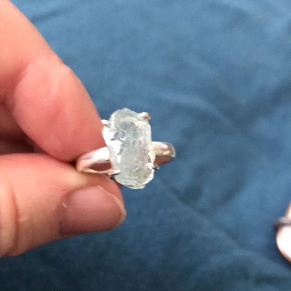 Natural rough aquamarine Sterling silver rings - Picture 6 of 7